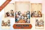 Cute Kawaii Cat with Pizza | Junk Journaling | Scrapbooking | Digital Paper Ephemera | Printable | Junk Journal Paper | Junk Journal Kit