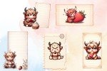 Cute Kawaii Highland Cows with Strawberries | Junk Journaling | Scrapbooking | Digital Paper Ephemera | Printable | Junk Journal Kit