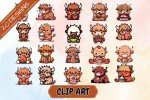 Cute Kawaii Highland Cows with Strawberries | Junk Journaling | Scrapbooking | Digital Paper Ephemera | Printable | Junk Journal Kit