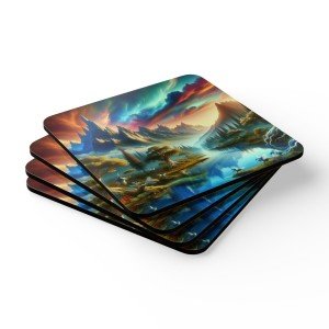 Fantasy Scene Corkwood Coasters, Drink Coaster Gift, Housewarming Decor, Bar Accessories, Table Coasters, Unique Coaster Gifts