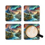 Fantasy Scene Corkwood Coasters, Drink Coaster Gift, Housewarming Decor, Bar Accessories, Table Coasters, Unique Coaster Gifts