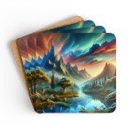 Fantasy Scene Corkwood Coasters, Drink Coaster Gift, Housewarming Decor, Bar Accessories, Table Coasters, Unique Coaster Gifts