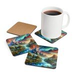 Fantasy Scene Corkwood Coasters, Drink Coaster Gift, Housewarming Decor, Bar Accessories, Table Coasters, Unique Coaster Gifts