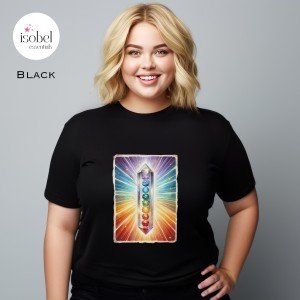Clear Quartz Chakra Wand Graphic T-shirt -  Crystal Witch Gift - Mystical Pagan Spiritual Meditation Yoga Shirt - Plus Size S-3X
