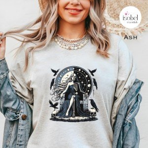 Underworld Dark Goddess Graphic T-shirt for Witches - Divine Feminine Raven Skull Pagan Shirt - Norse Mythology - Plus Size S-3X