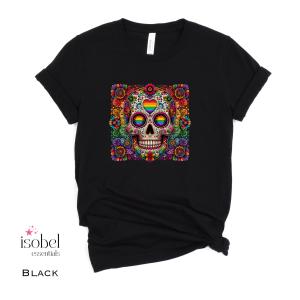 Rainbow Sugar Skull Graphic T-Shirt - Gay Pride - Day of the Dead - Mystical Pagan Shirt - Halloween Tee - Samhain - Plus Size S-3X