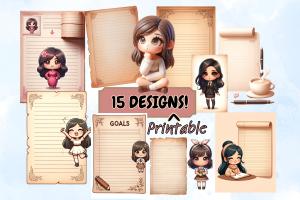 Adorable Characters Printable Planner Pages - 15 Unique Design Set for Creative Organization and Goal Setting, Instant Download