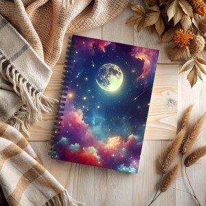 Celestial Full Moon Spiral Notebook - Book of Shadows - Astrology - Cosmos - Full Moon Pagan Divination Dream Journal - Space - Shadow Work