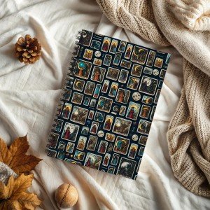 Tarot Card Miniatures Spiral Notebook - Book of Shadows - Mystical Magical Pagan Divination Dream Journal -  Shadow Work Diary
