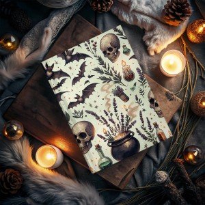 Bats Skulls Magical Herbs Journal - Book of Shadows - Hardback Vintage Magical Pagan Divination Dream Journal - Shadow Work Diary Sketchbook