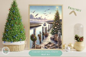 Coastal Christmas Charm - Nautical Holiday Scene Wall Art Decor for Home & Office - Printable Christmas Decor