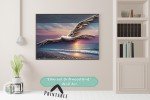 Coastal Elegance Ethereal Driftwood Bird Art: Sunset Flight Over Coastal Waters - Downloadable Printable Wall Art for Home or Office Decor