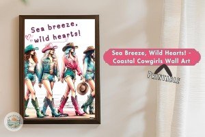 Sea Breeze, Wild Hearts! - Coastal Cowgirls Wall Art Printable for Home & Dorm Decor, Apartment Poster, Trendy - Instant Digital Download