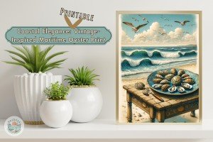 Coastal Elegance: Vintage-Inspired Maritime Oyster Print, Printable Wall Art - Oyster Shells - Dining Room Wall Art, Office-Downloads Files