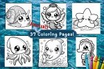 Enchanting Ocean Odyssey: Collection of 37 Kuwaii Sea-Themed Printable Coloring Pages - Ocean Coloring Sheets - Instant Download - Printable