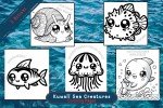 Enchanting Ocean Odyssey: Collection of 37 Kuwaii Sea-Themed Printable Coloring Pages - Ocean Coloring Sheets - Instant Download - Printable
