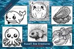 Enchanting Ocean Odyssey: Collection of 37 Kuwaii Sea-Themed Printable Coloring Pages - Ocean Coloring Sheets - Instant Download - Printable