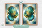 Dual Discus Fish Art Prints - Transformative Teal Abstract Art - Coastal Wall Decor for Home or Office - Downloadable Printable Aquatic Art
