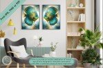 Dual Discus Fish Art Prints - Transformative Teal Abstract Art - Coastal Wall Decor for Home or Office - Downloadable Printable Aquatic Art