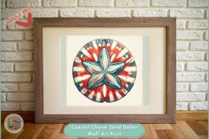 Coastal Charm Sand Dollar Wall Art Print – Vibrant Nautical Decor for Home and Office-Downloadable Printable Unique Coastal Style Beachy Art