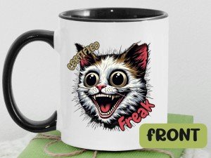 CERTIFIED FREAK CAT Mug - Personalized Crazed Kitty Image Coffee Cup, Personalized Funny Pet Lover Gift, Unique Custom Ugly Mug Cat Owners