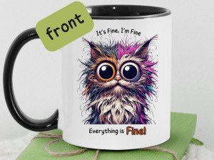 IT&#39;S FINE I&#39;m FINE -  Crazy Cat Mug,  Personalized Funny Coffee Cup,  Socially Awkward, Introvert Gift, Everything is Fine Adulting Sucks