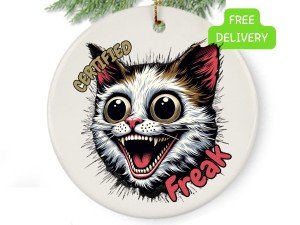 CERTIFIED FREAK - Ugly Cat Ornament, Fun Cat Meme Decoration for Gen Z, Unique Gift for Cat Lovers & Pet Owners, Funny Gift