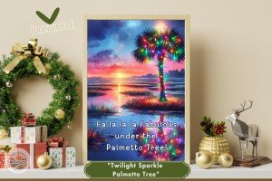 Twilight Sparkle Palmetto Tree - Coastal Christmas Festive Home or Office Decor - Downloadable Printable Watercolor Holiday Wall Art