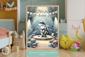 Jawsome Jazz Shark Saxophonist - Nautical-Themed Printable Wall Art - Ideal decor for music room, bathroom, nursery, play area, or gift