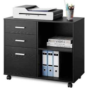 3-Drawer Printer Stand with Open Storage Shelves