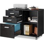 Mobile 3-Drawer Black Filing Cabinet with Shelves