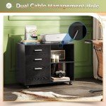 Mobile 3-Drawer Black Filing Cabinet with Shelves