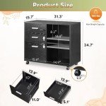 Mobile 3-Drawer Black Filing Cabinet with Shelves