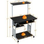 3-Tier Rolling Computer Desk with Printer Shelf