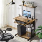 3-Tier Rolling Computer Desk with Printer Shelf