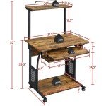 3-Tier Rolling Computer Desk with Printer Shelf