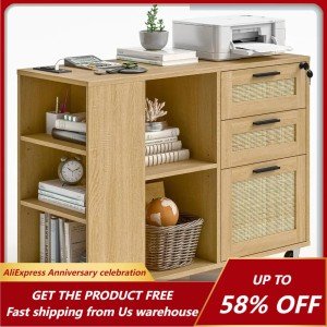 3 Drawer Rattan Filing Cabinet with Charging Station