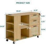 3-Drawer Rattan Filing Cabinet with Charging Station