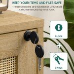 3-Drawer Rattan Filing Cabinet with Charging Station