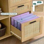 3-Drawer Rattan Filing Cabinet with Charging Station