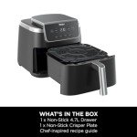 Ninja Air Fryer PRO 4.7L, Single Drawer, 4-in-1, Air Fry, Roast, Reheat, Dehydrate, Cooks 1-2 Portions, Digital, Cook From Frozen, Non-Stick Drawer & Crisper Basket, 2000W, Black AF140UK
