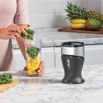 Ninja 700W Slim Blender & Smoothie Maker, 2x 470ml Cups with Spout Lids, Personal Blender, Crush Ice & Frozen Fruit, Silver/Black QB3001UKS