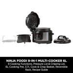 Ninja Foodi 9-in-1 Multi Cooker, 6L with 9 Cooking Functions, Pressure Cook, Air Fry, Slow Cook, Grill and more, Brushed Steel & Black, OP350UK