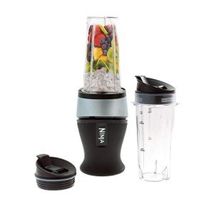 Ninja 700W Slim Blender & Smoothie Maker, 2x 470ml Cups with Spout Lids, Personal Blender, Crush Ice & Frozen Fruit, Silver/Black QB3001UKS