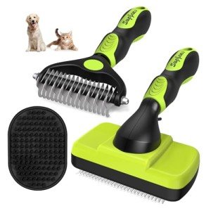 3PCS Dog Grooming Kit - Deshedding Brush, Slicker Brush, Bath Brush and Comb for Pet Supplies (Green Black)