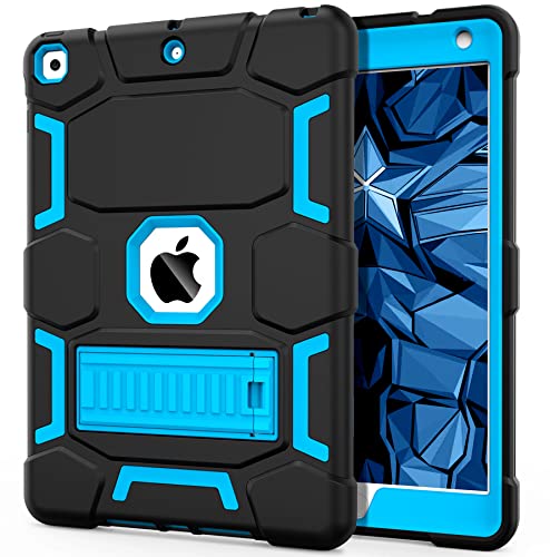 Heavy Duty iPad Case with Kickstand - Black/Sky Blue