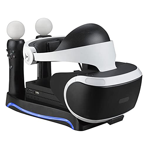 LENBOKEN PSVR Upgraded Charge & Display Stand,Generation Multi Function Stand with Storage Headpiece Holder, 2 Move Controllers Rapid Charging Station and Processor Compatible with Playstation 4 PSVR