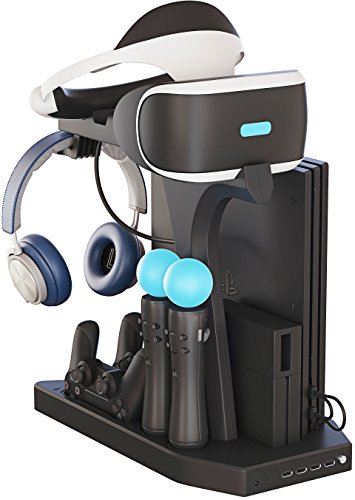 Skywin PS4 Controller Charger Station - Showcase, Cool, Charge, and Display your PSVR Accessories - Compatible with Playstation. PS4 Cooling station, PS4 Vertical Stand, PS4 Fan, PS4 Charging Station