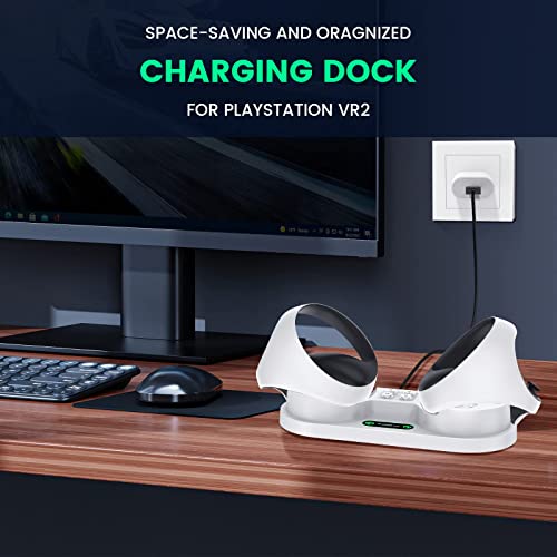 Trepcrow Charging Station for Playstation VR2 Sense Controller - Charging Dock with 4 Type-C Magnetic Clasp/Type-C Cable Desk Charger Stand Compatible with PS VR2 Controller [LED Indicator], White