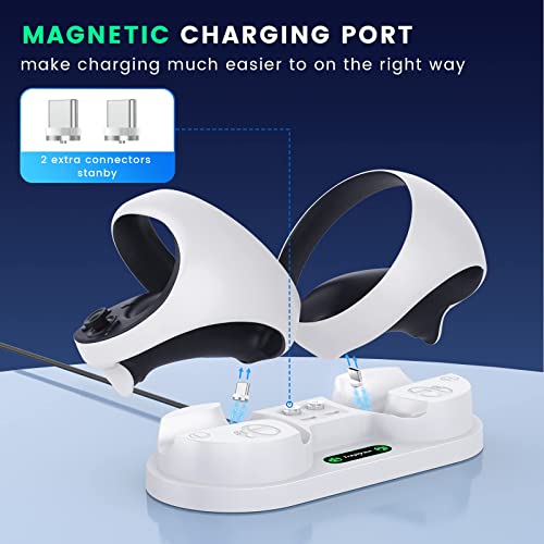 Trepcrow Charging Station for Playstation VR2 Sense Controller - Charging Dock with 4 Type-C Magnetic Clasp/Type-C Cable Desk Charger Stand Compatible with PS VR2 Controller [LED Indicator], White